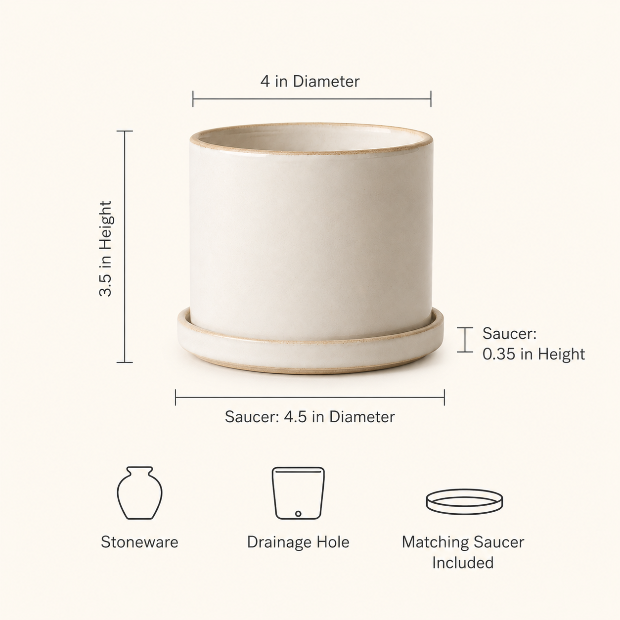 4" Minimal Planter | Stoneware