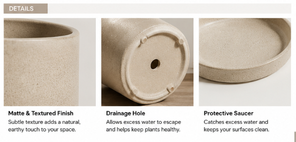 4" Minimal Planter | Raw Stoneware