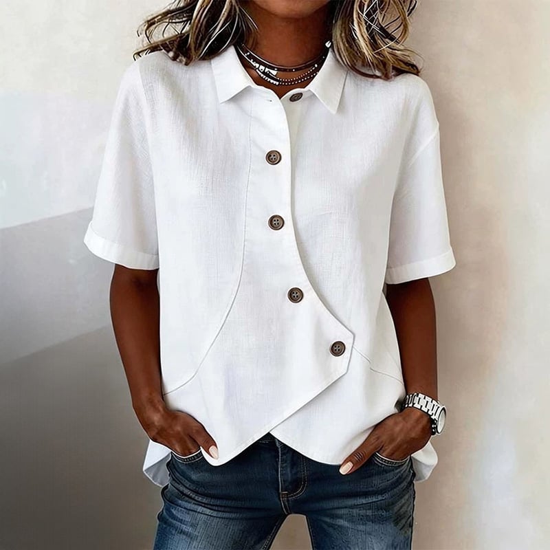 Women's collared irregular shirt | Loose fit, slimming, short-sleeved casual and versatile top