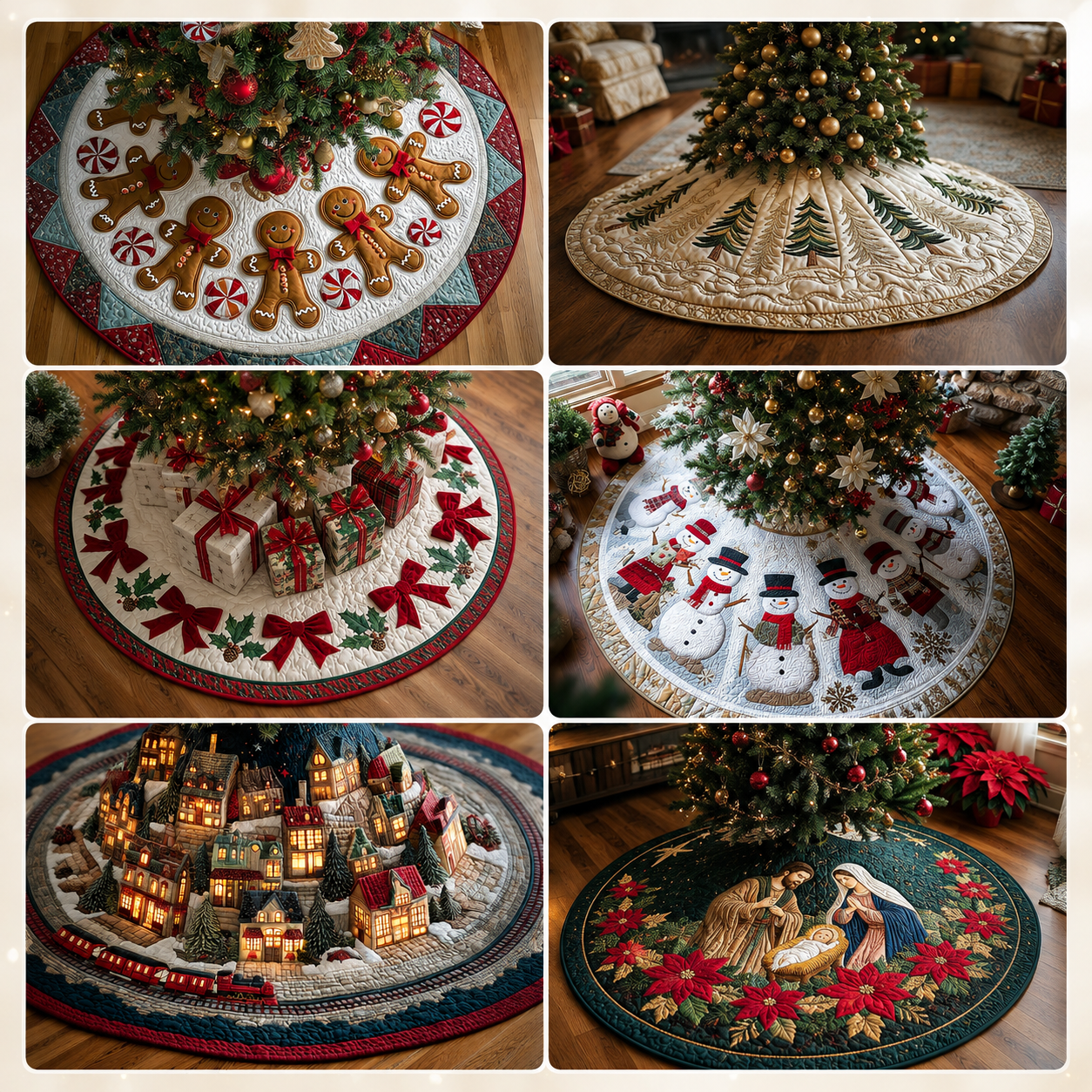 🎄✨ Christmas Wonderland Quilted Tree Skirt Collection – 5 Festive Designs 🎁❄️