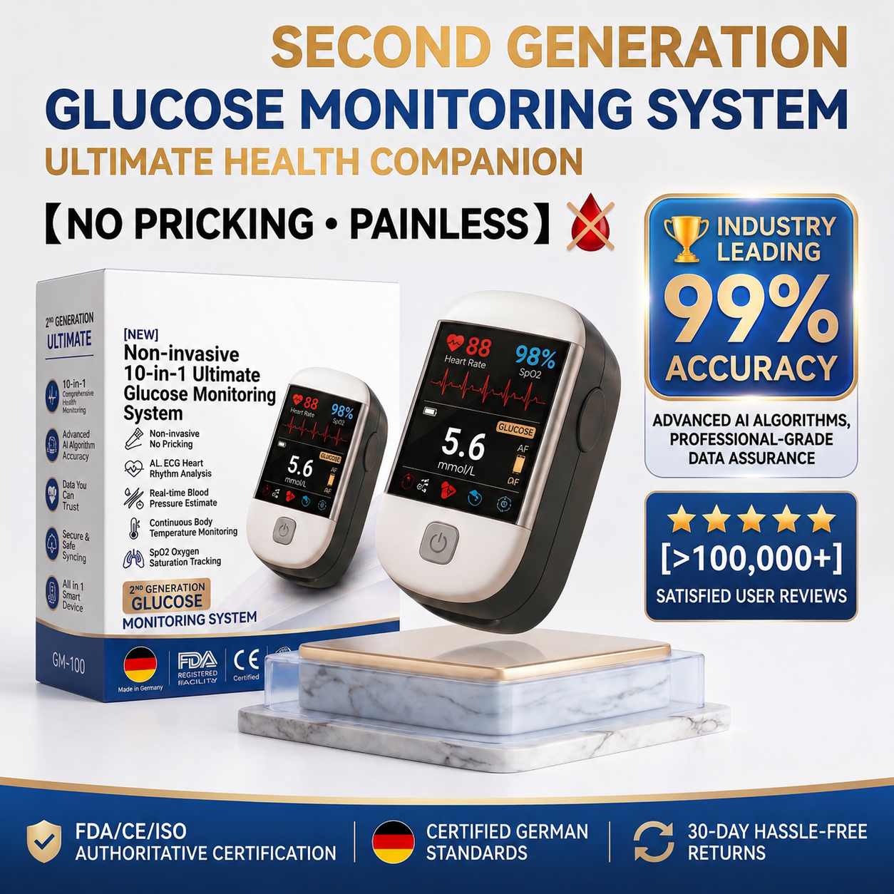 2026 second generation 12-in-1 smart blood medical instrument / 12 health reports - No-Prick