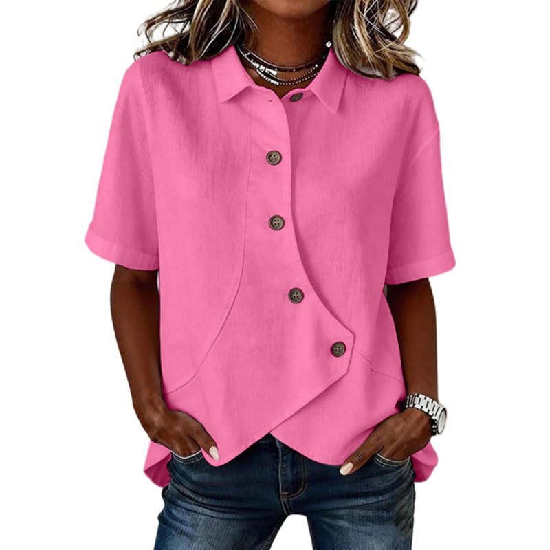 Women's collared irregular shirt | Loose fit, slimming, short-sleeved casual and versatile top