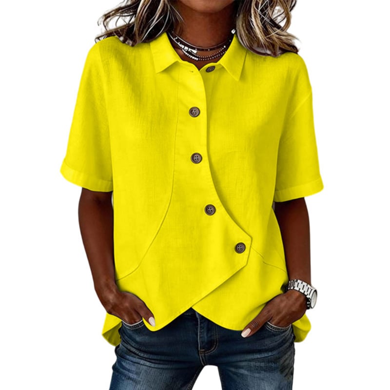 Women's collared irregular shirt | Loose fit, slimming, short-sleeved casual and versatile top