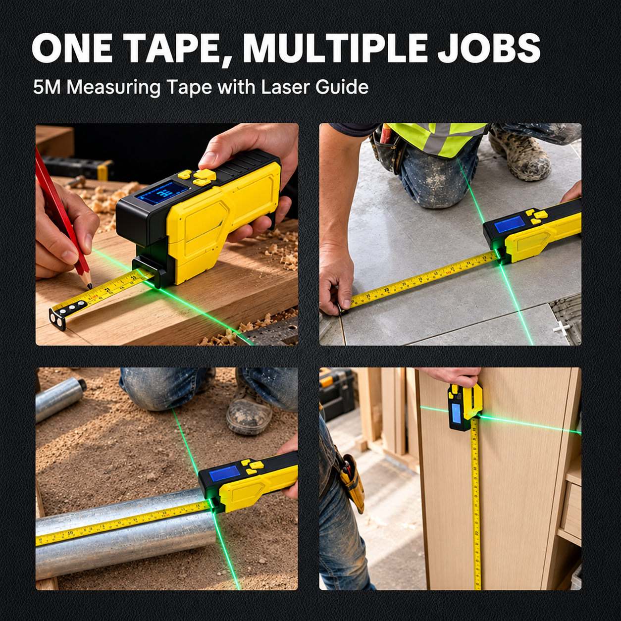 Laser measuring tape used for woodworking, flooring, pipe measurement and furniture installation