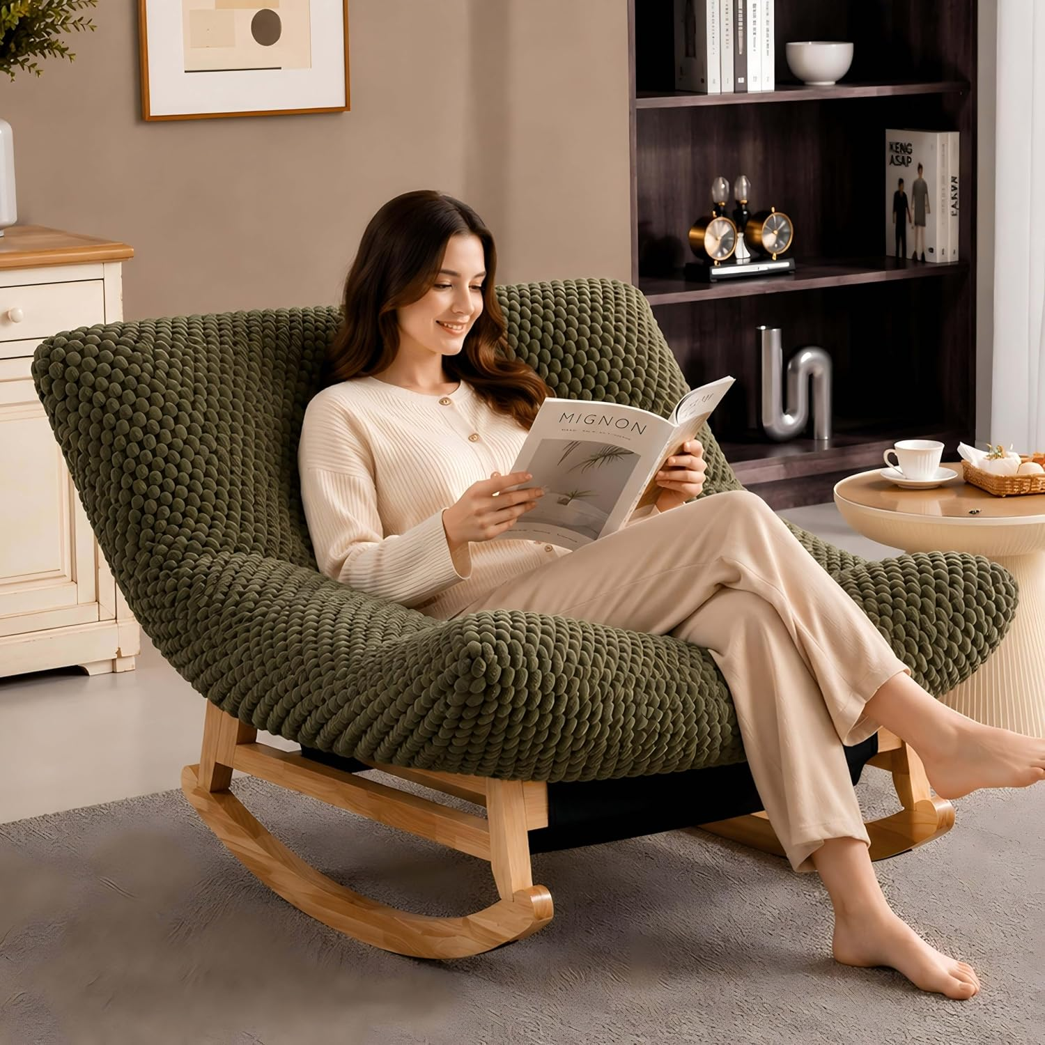 Oversized Rocking Chair Indoor with Corduroy Cushion