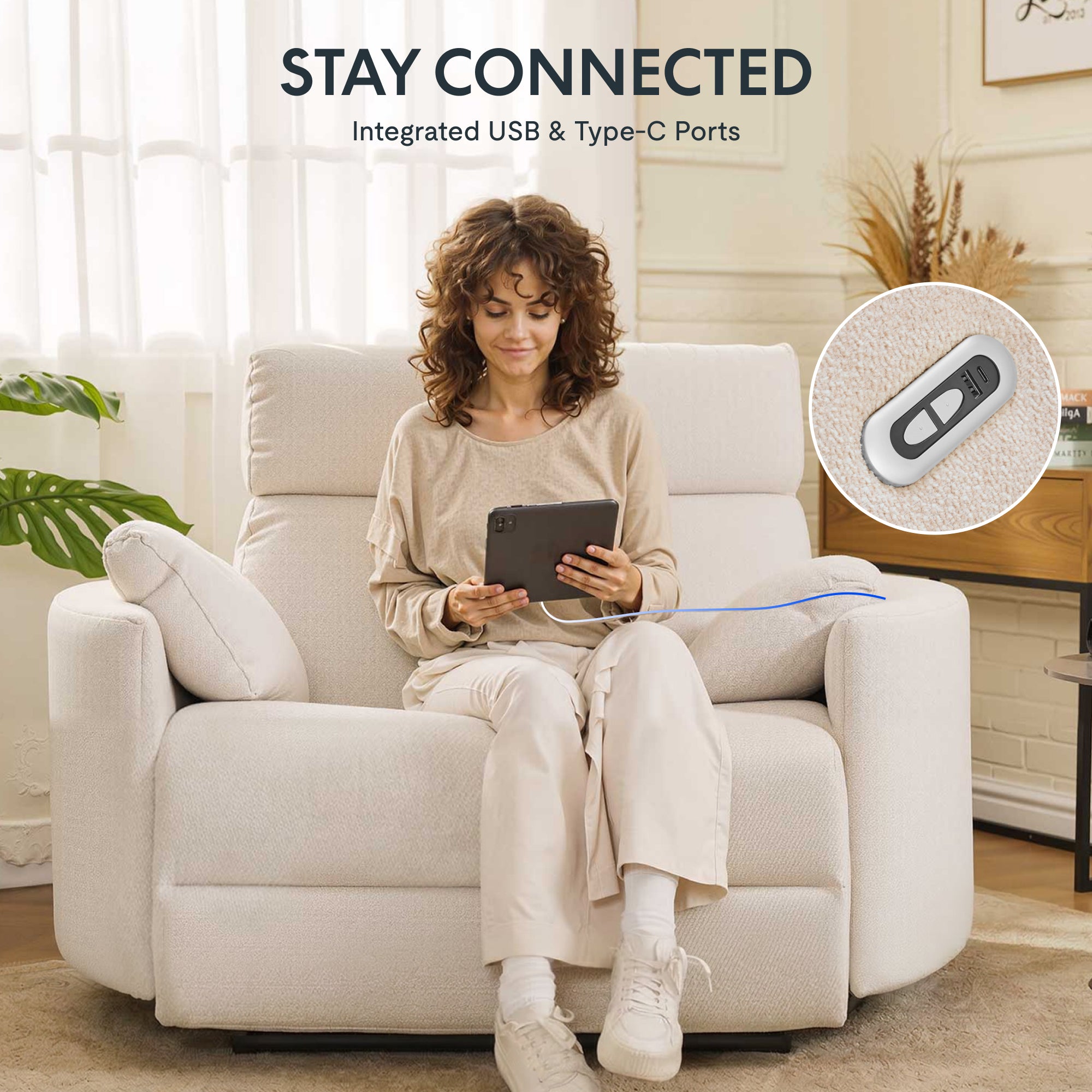 54" Oversized Zero Wall Power Recliner with Anti-Pinch Safety, USB & Type-C Charging, Plush Chenille Upholstery
