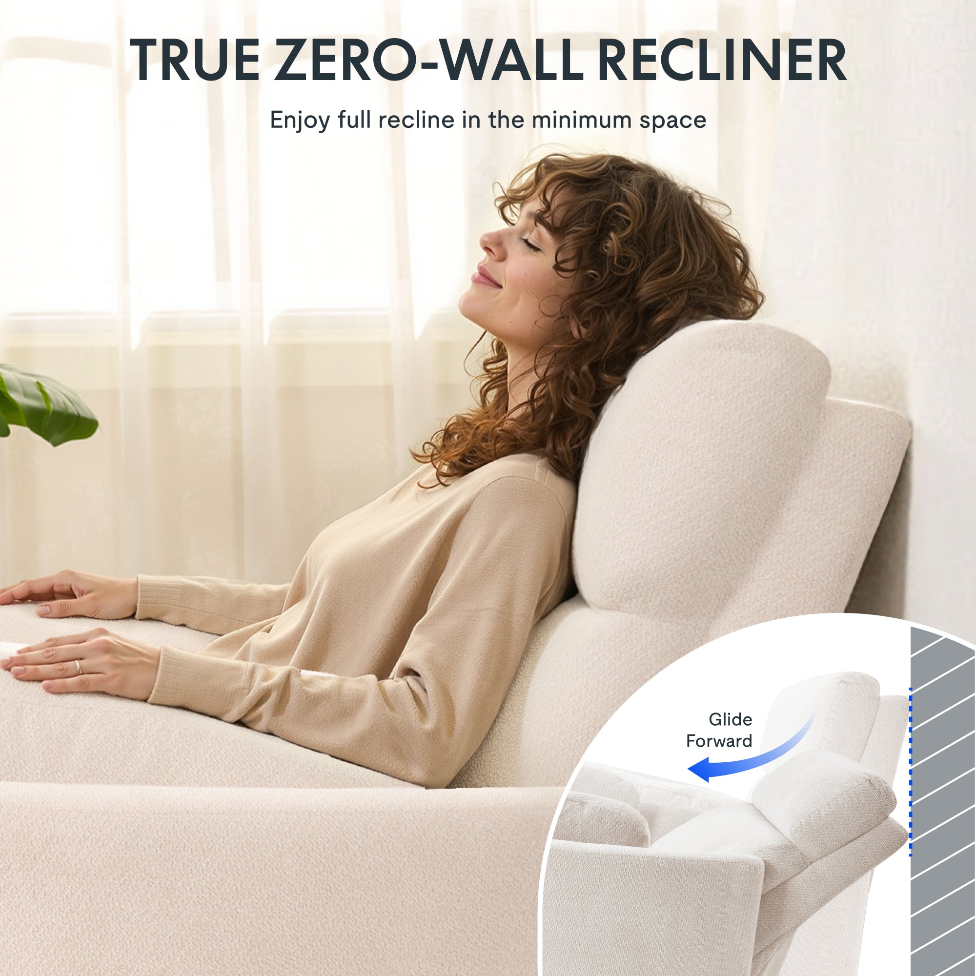 54" Oversized Zero Wall Power Recliner with Anti-Pinch Safety, USB & Type-C Charging, Plush Chenille Upholstery
