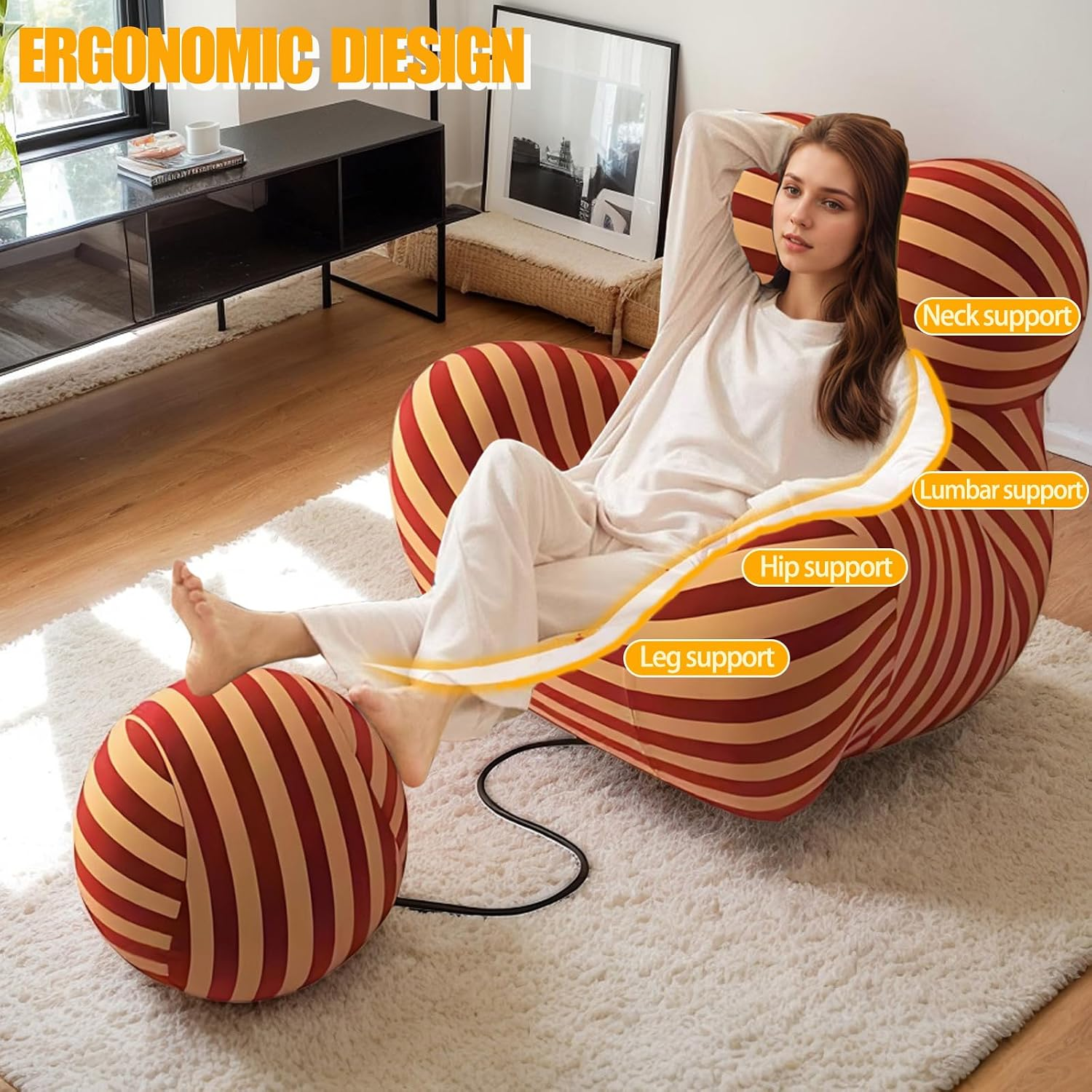 Small Loveseat Sofa with Movable Ottoman – Comfy Linen Fabric & Memory Foam