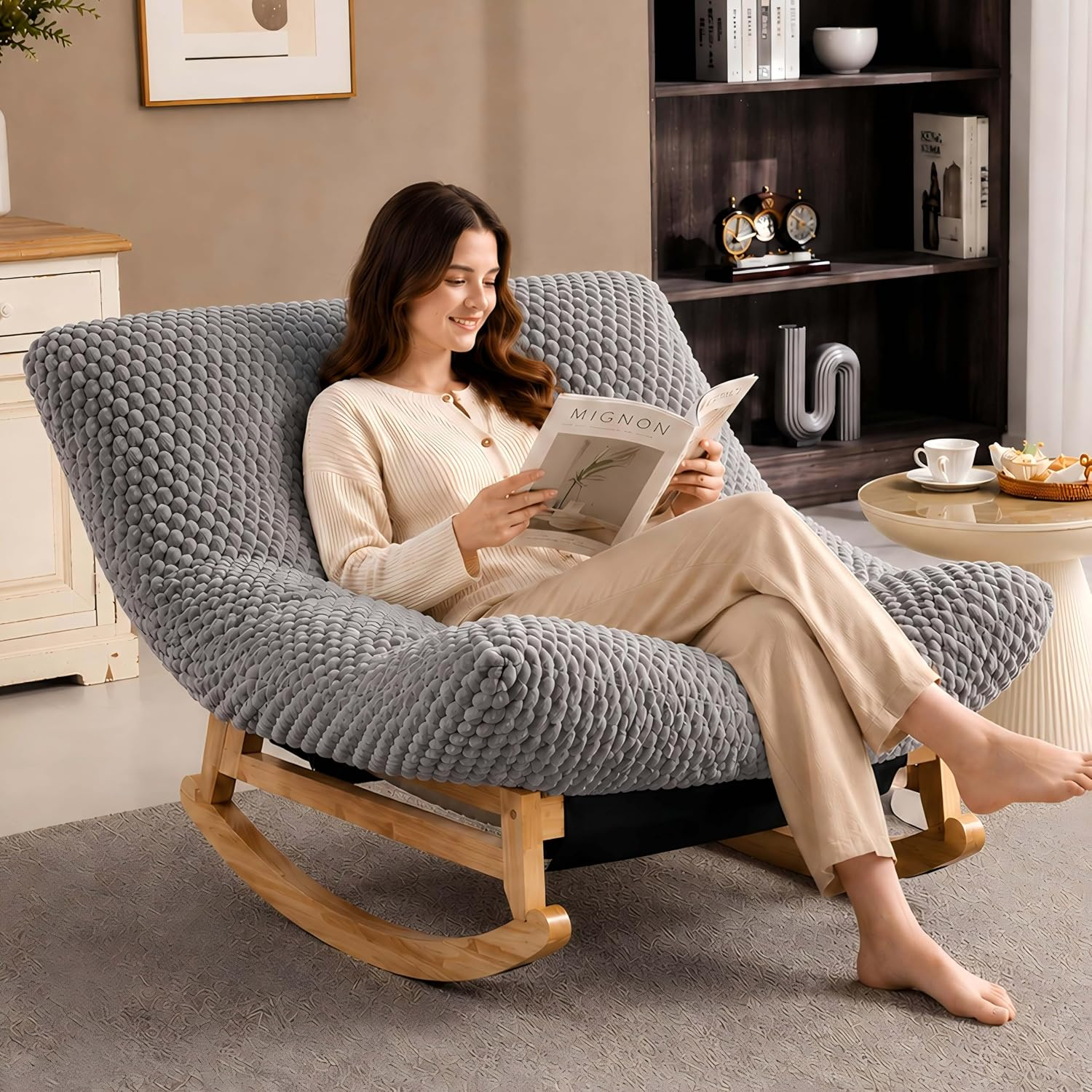 Oversized Rocking Chair Indoor with Corduroy Cushion