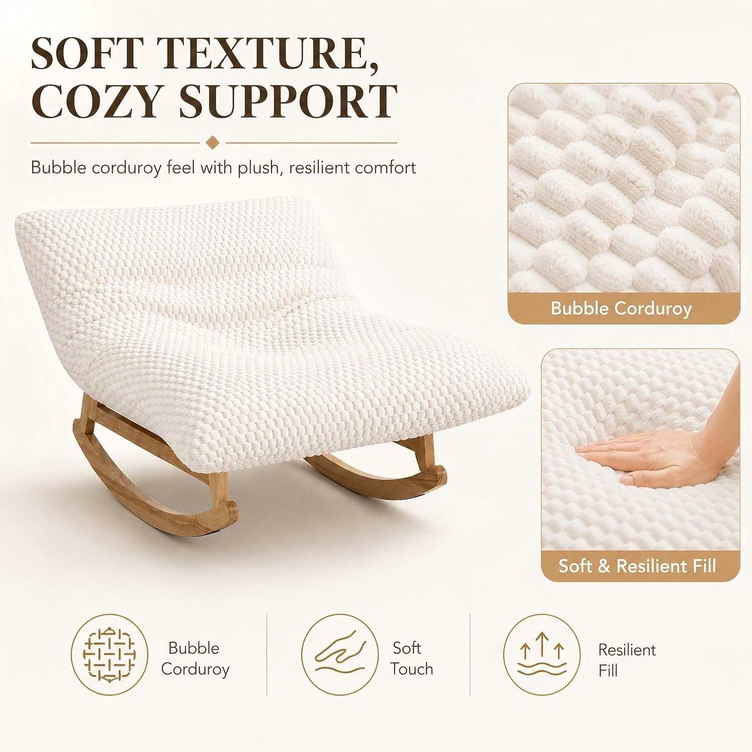 Oversized Rocking Chair Indoor with Corduroy Cushion