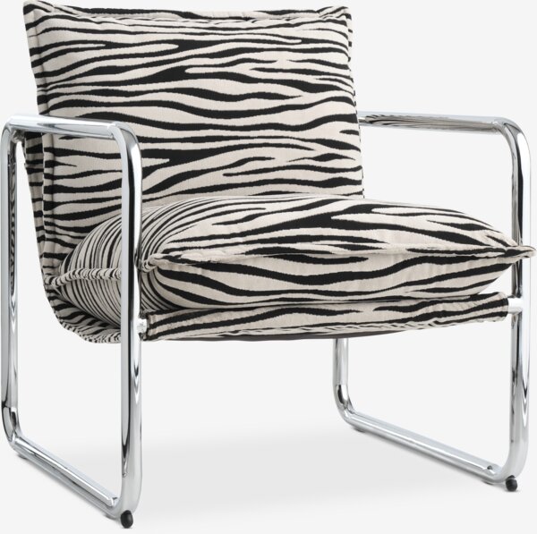 Modern Zebra Print Accent Armchair with Chrome Frame