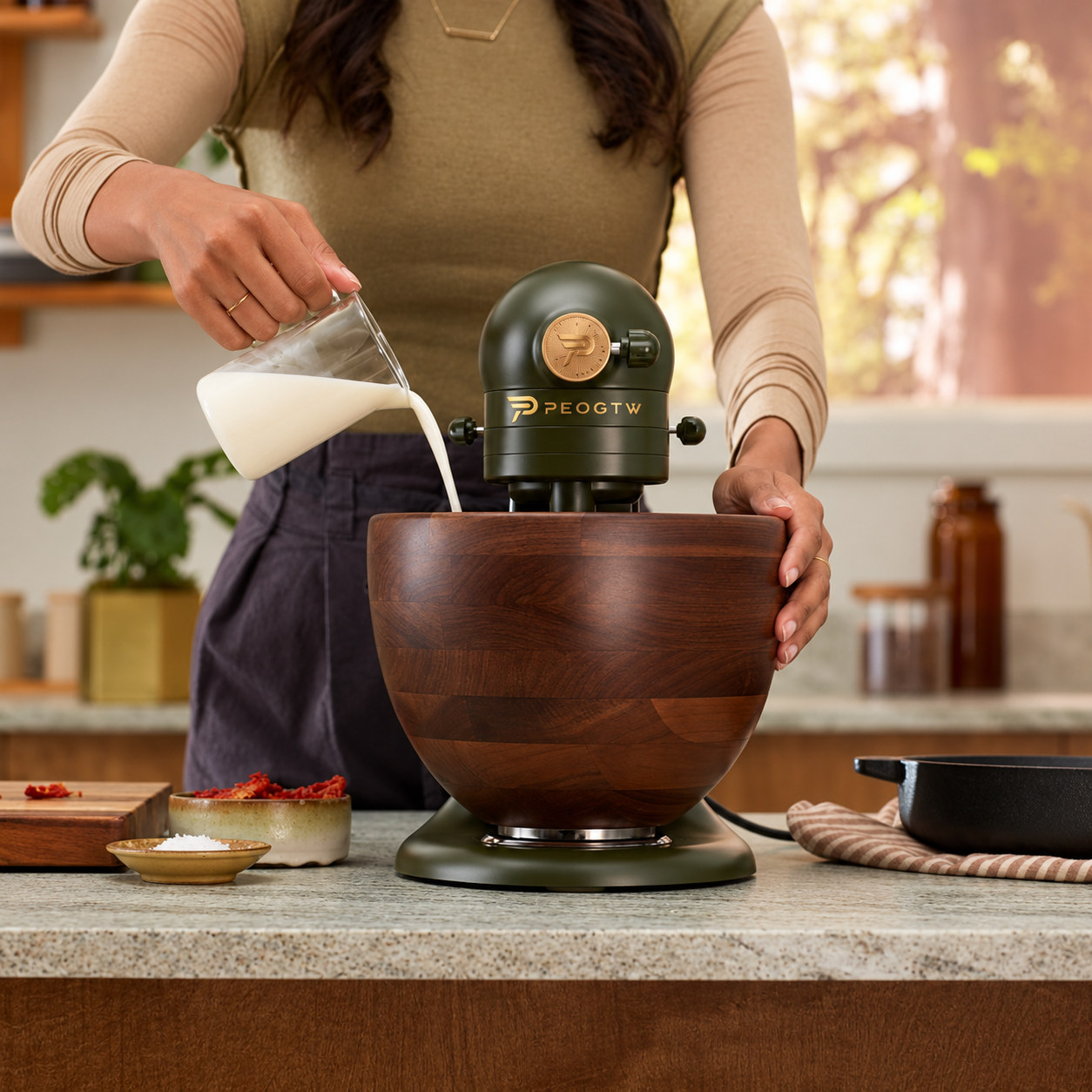 Premium 5-Quart Tilt-Head Stand Mixer with Natural Walnut Bowl