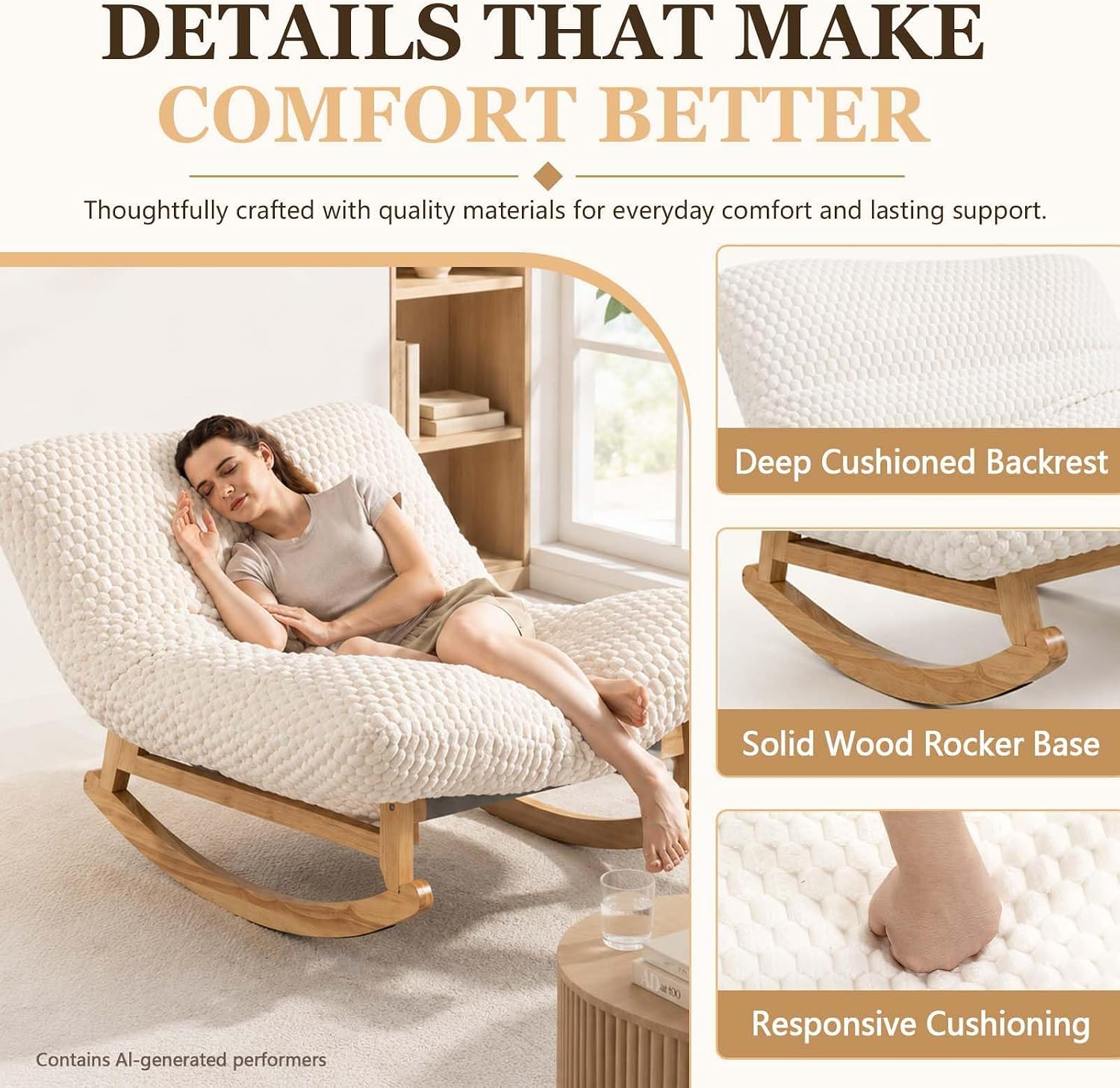 Oversized Rocking Chair Indoor with Corduroy Cushion