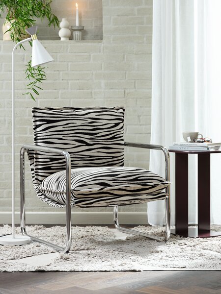 Modern Zebra Print Accent Armchair with Chrome Frame