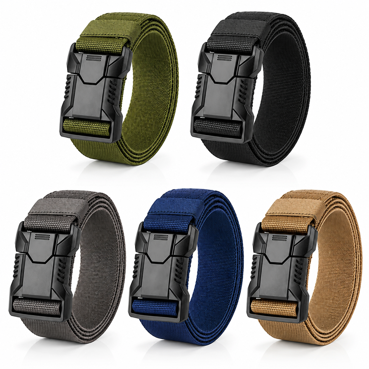 5-Pack Tactical Nylon Belts with Quick Release Buckles