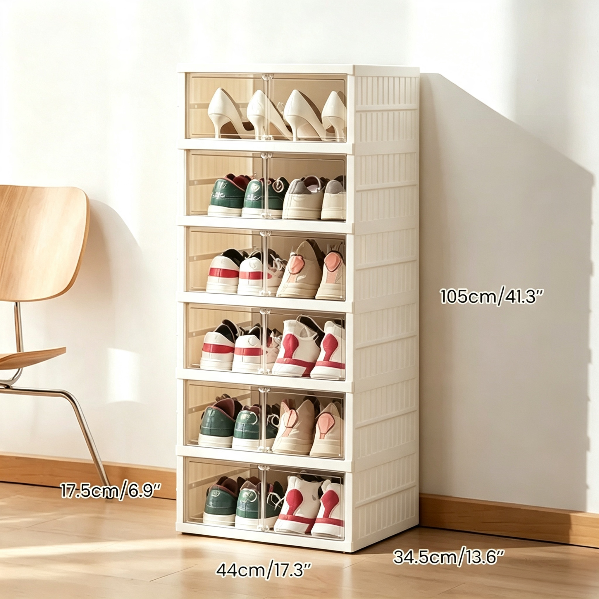 Black Foldable 9-Tier Shoe Rack Organizer with Clear Doors & Wheels, Space-Saving Storage Cabinet Holds 18 Pairs, Adjustable Height Plastic Magnetic Stackable Storage for Closet Bedroom