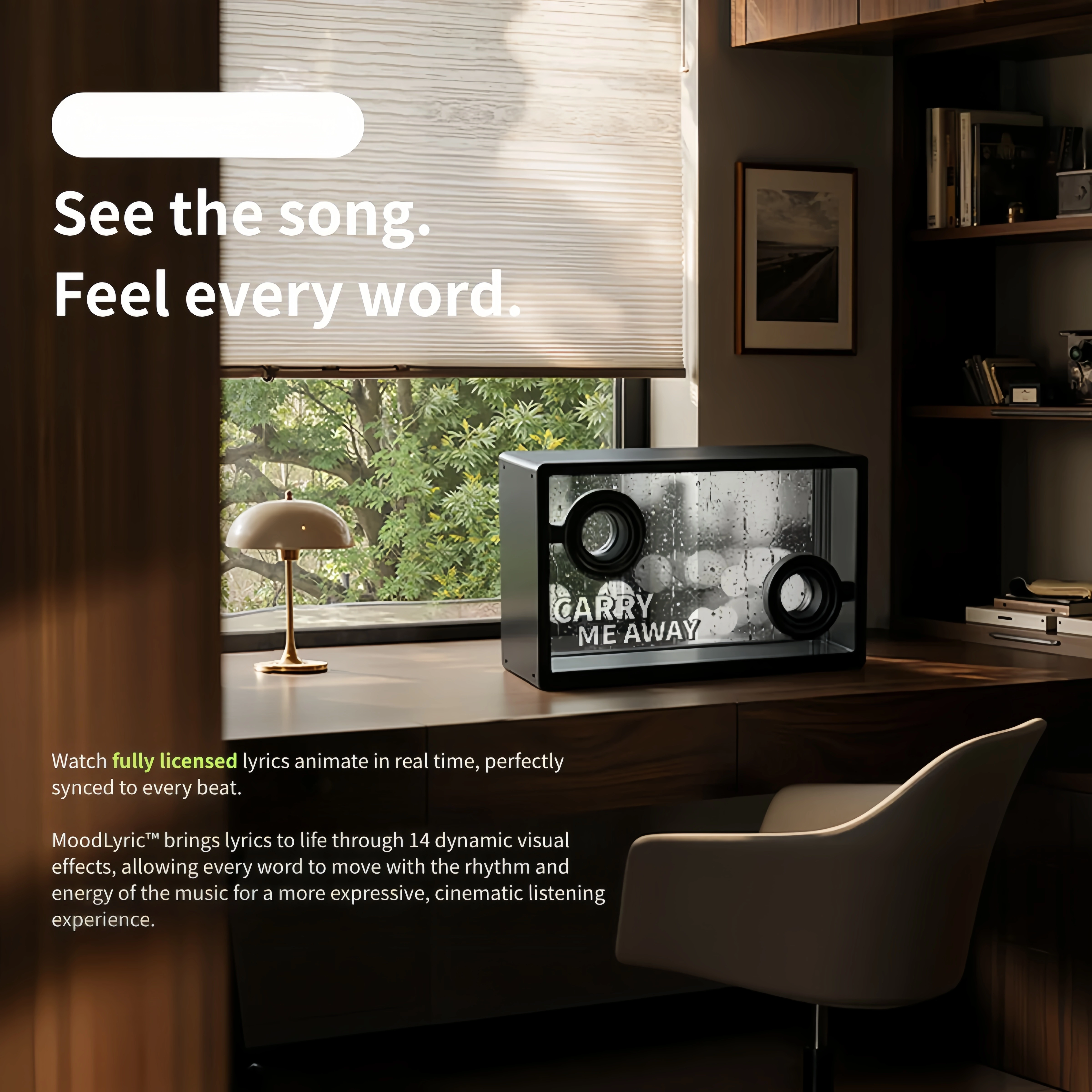 transparent lyric speaker that turns sound into floating lyrics