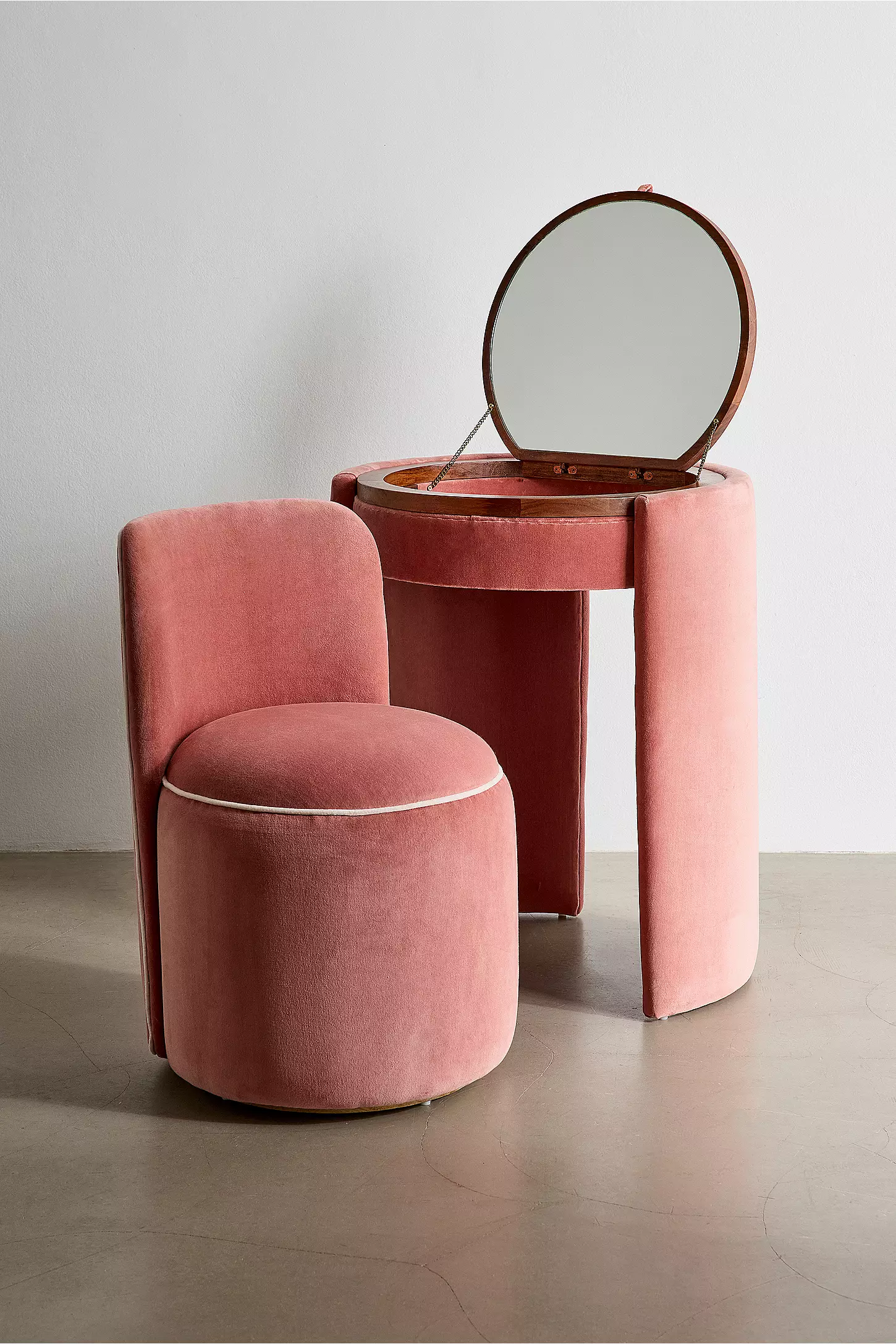 Jane Stripe Vanity Desk and Chair Set - Space-Saving Hidden Storage Dressing Table
