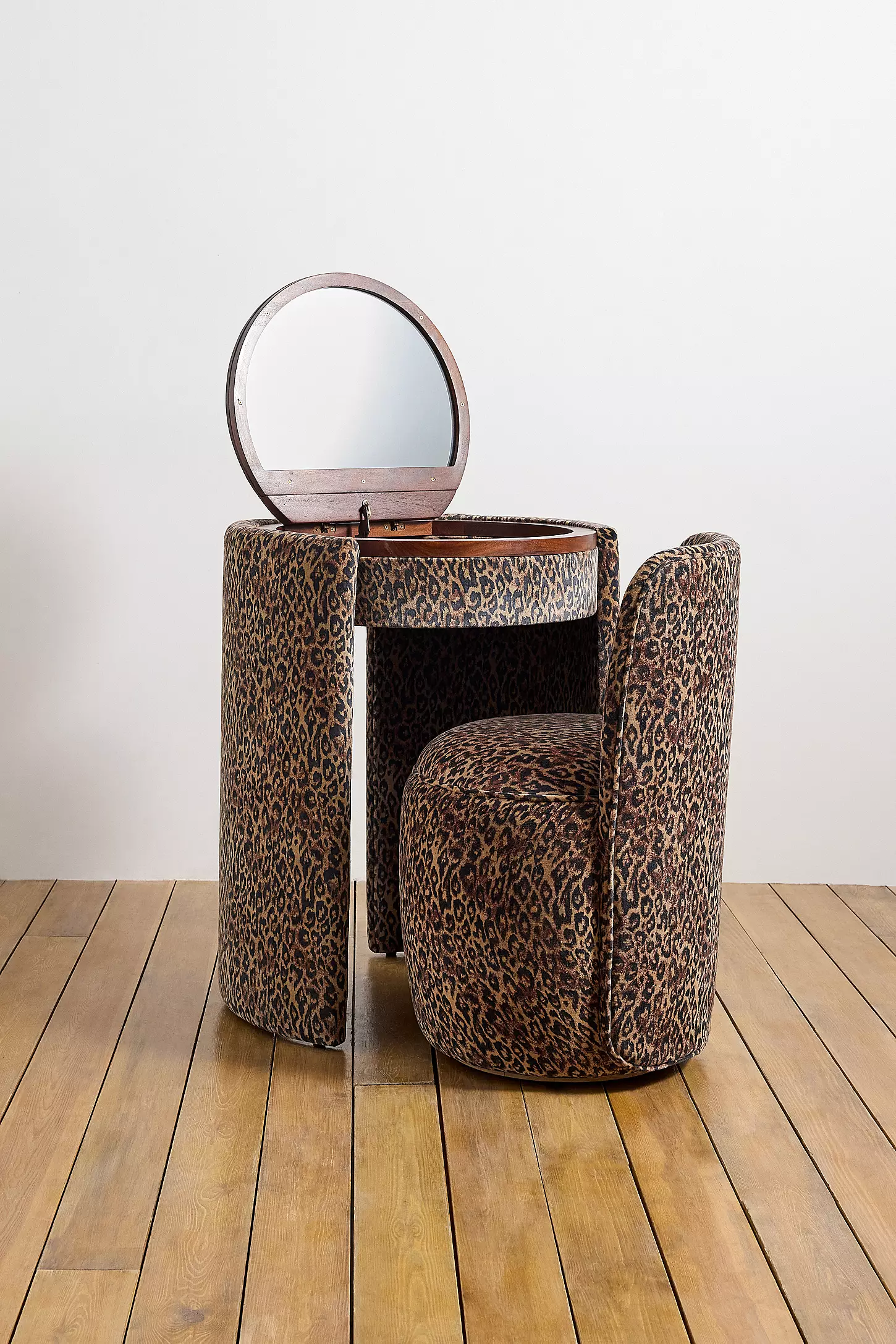 Jane Stripe Vanity Desk and Chair Set - Space-Saving Hidden Storage Dressing Table