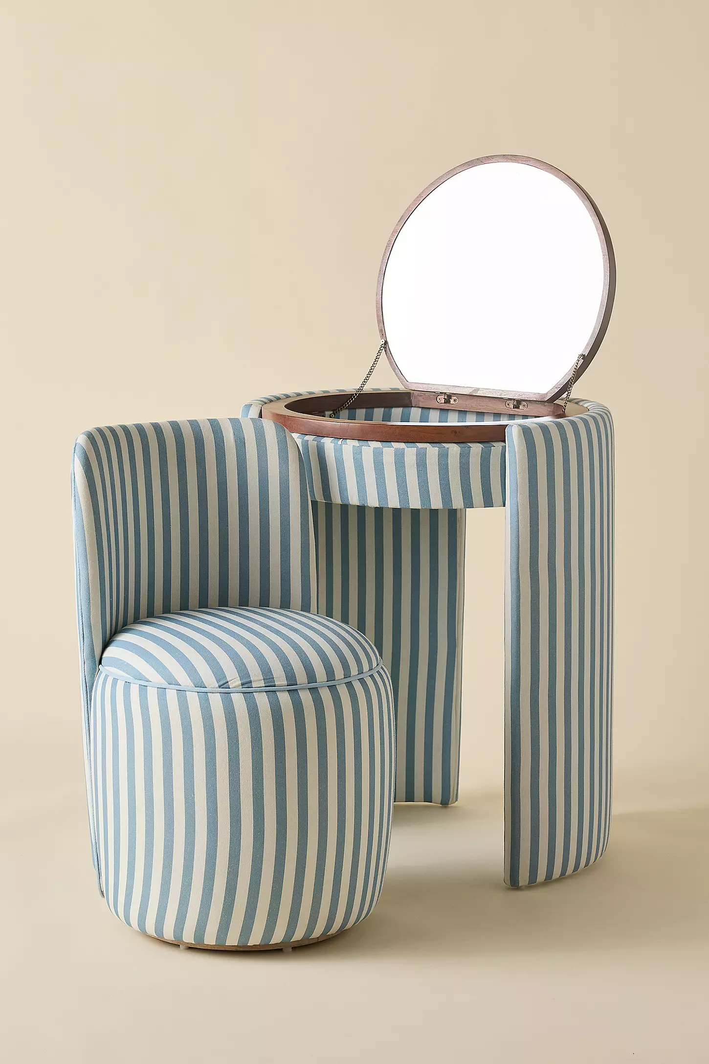 Jane Stripe Vanity Desk and Chair Set - Space-Saving Hidden Storage Dressing Table