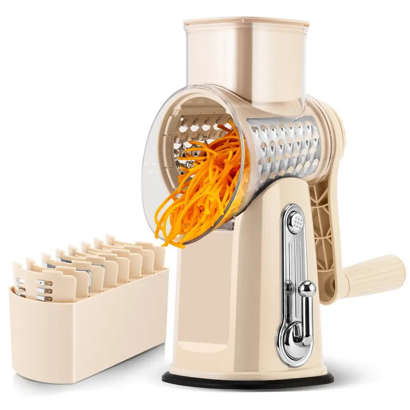SUSTEAS Rotary Cheese Grater with 5 Blades & Suction Base