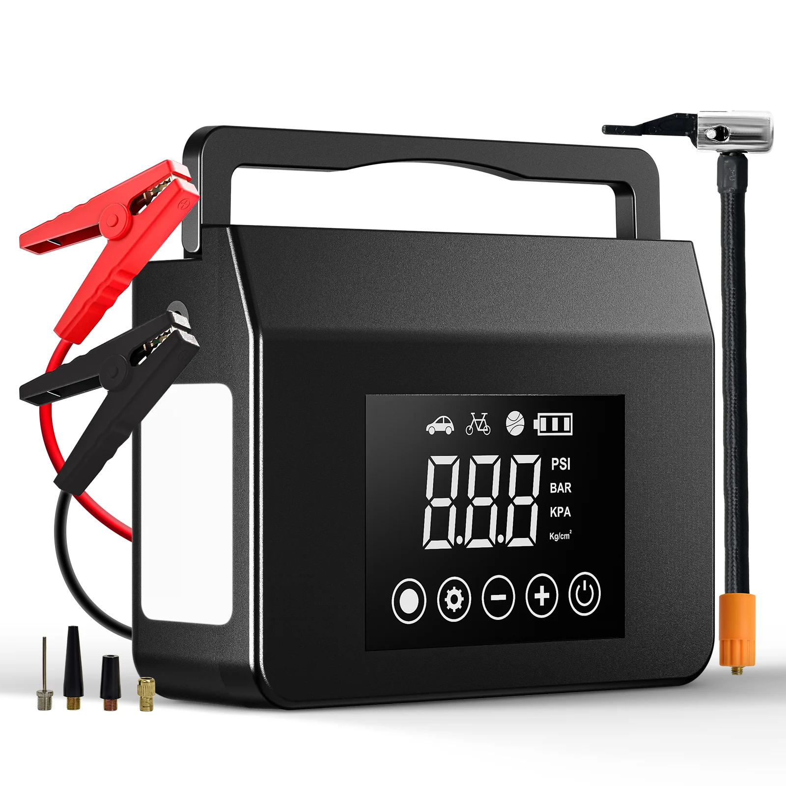 The Ultimate 4-in-1 Car Emergency Tool: Jump Start, Inflate, Charge & Light Your Way