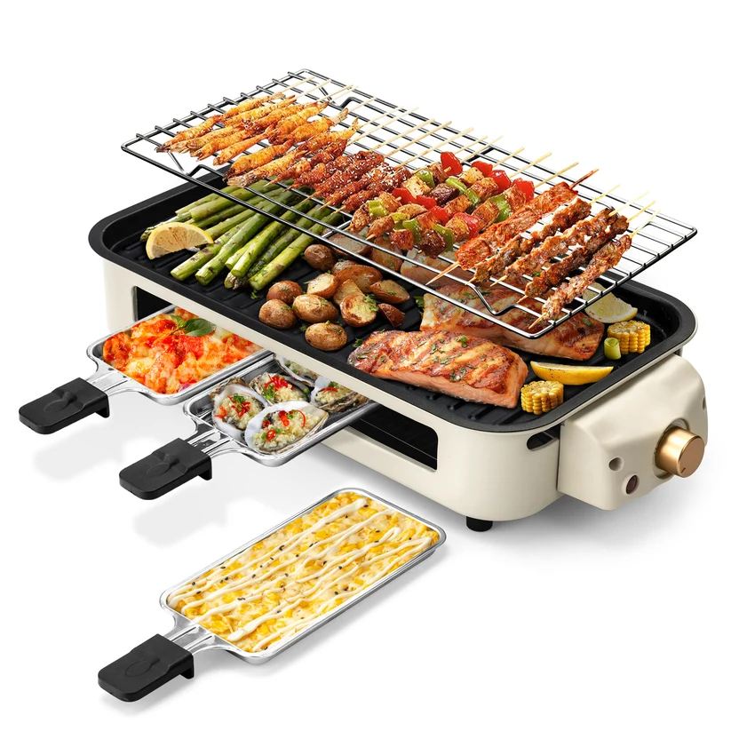 High-end Smokeless Electric Indoor Grill | 2-in-1 BBQ with Non-Stick Removable Plates & Temp Control Dishwasher Safe