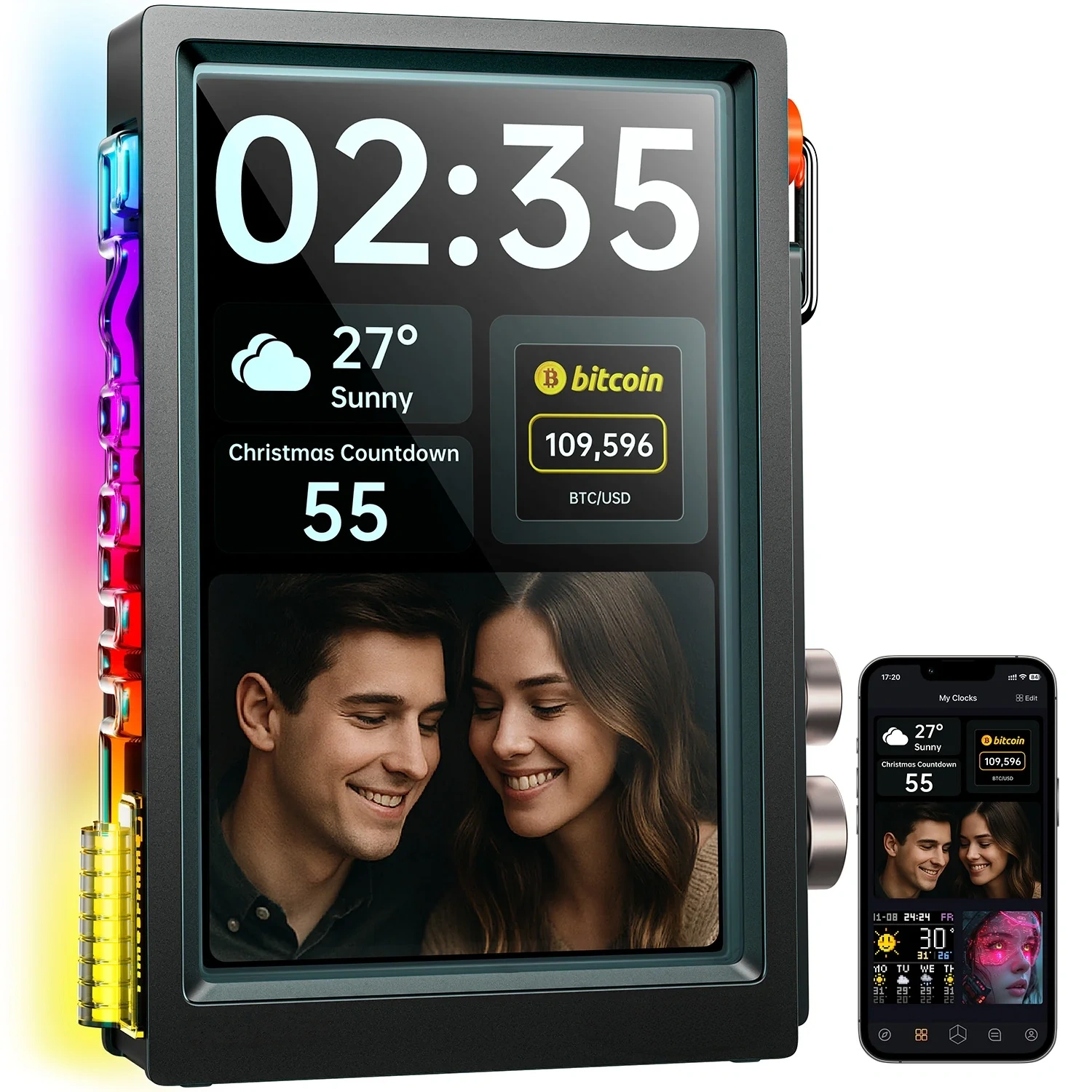 Transparent Smart Desk Display, Photo & Video Sharing, RGB Light for Desk Setup, Digital Photo Frame, WFH Work Photo Frame Functionality