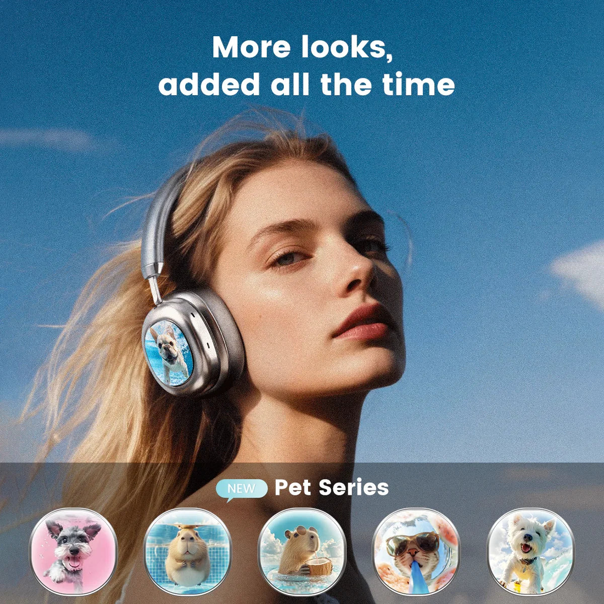 VWS (VISUAL WEARABLE STEREO)Wireless Over Ear Headphones Noise Cancelling OLED Touchscreen