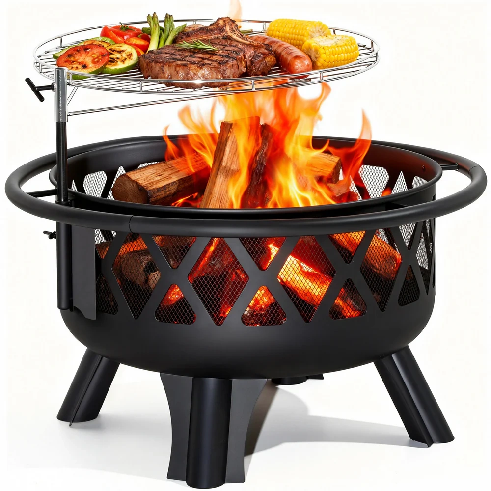 2-in-1 Wood Burning Fire Pit with Removable Cooking Grill