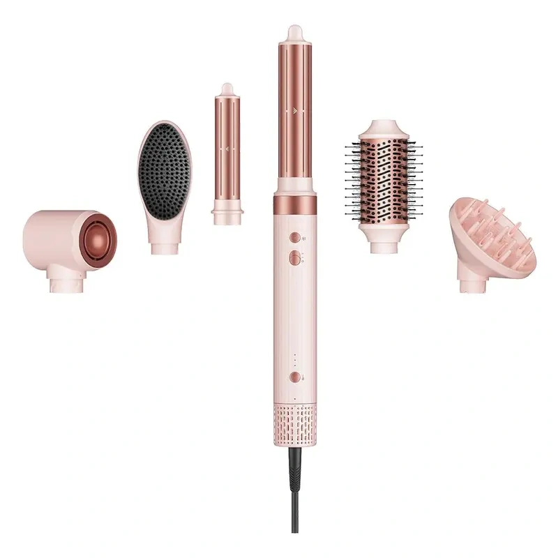 6‑in‑1 Hot Air Styler Set, Interchangeable Attachments for Drying Straightening Curling Volumizing, Negative‑Ion Hair Care, Dual‑Voltage Travel Hair Styling Tool with Storage Bag
