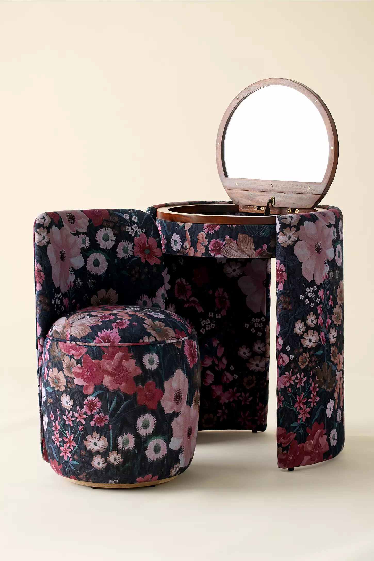 Jane Stripe Vanity Desk and Chair Set - Space-Saving Hidden Storage Dressing Table