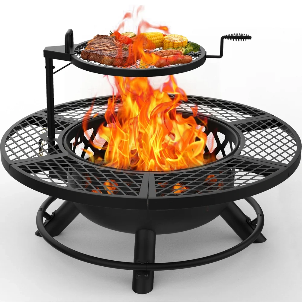 2-in-1 Wood Burning Fire Pit with Removable Cooking Grill