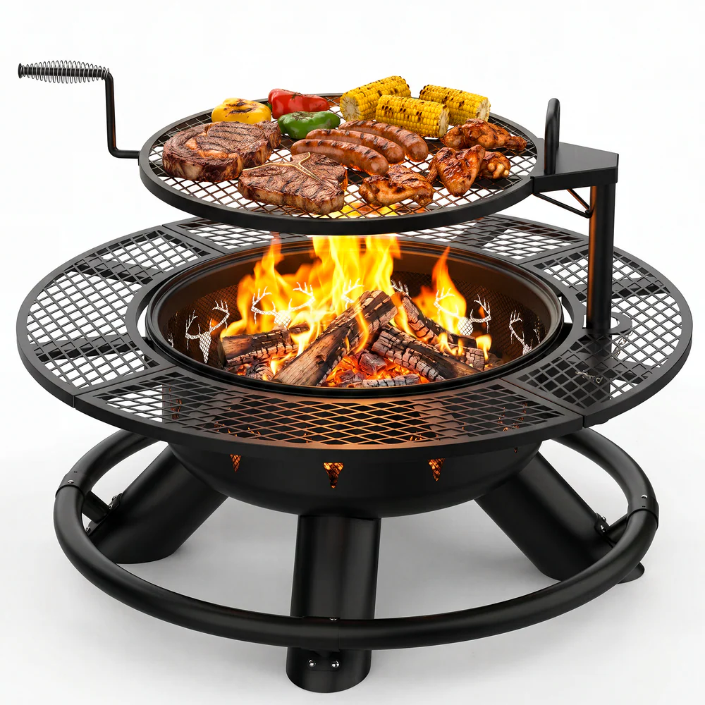 2-in-1 Wood Burning Fire Pit with Removable Cooking Grill