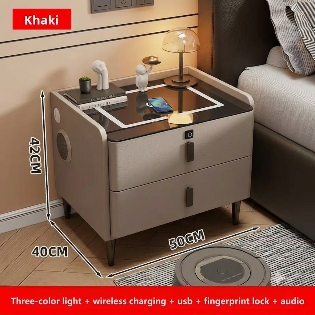 Bluetooth Speaker Smart Bedside Table with LED Light USB Port Wireless Charging