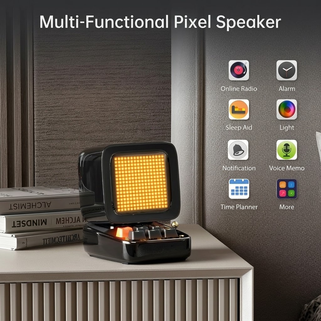 Retro Pixel Art Game Bluetooth Speaker with 16X16 LED App Controlled Front Screen