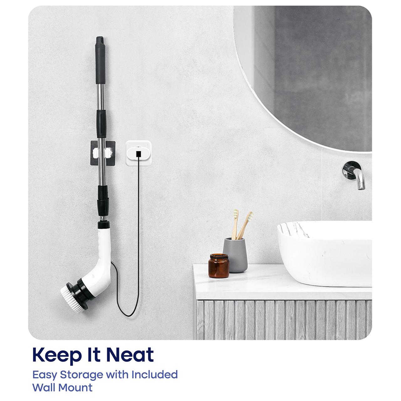 Electric Spin Scrubber Cordless Shower Cleaner with 8 Replaceable Brush Heads,3-Length Extendable Handle,Dual Speed,IPX7 Waterproof LED Display Cleaning Tool for Bathroom,Kitchen,Tub,Tile,Car & More,Cleaning Set,DealsForYouDays