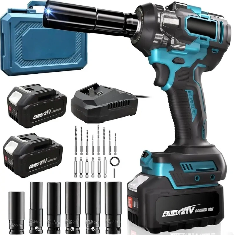 Lightweight 3.66lbs Cordless Brushless Impact Wrench, 700Nm Max Torque with Dual 4.0Ah Batteries, LED Work Light & Complete Storage Toolbox for Auto & Home Repair