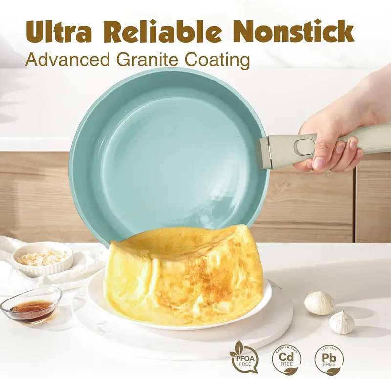 *24/7/5 Piece Aluminum Non-Stick Cookware Set with Detachable Handles, Stackable Space Saving Pots & Pans, Oven & Dishwasher Safe for RV, Camping & Small Kitchens