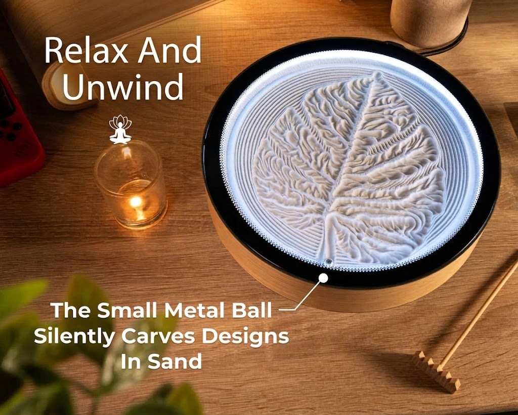 Kinetic Sand Art, Real Bamboo, Zen Stress Relief, iOS and Android Compatible, with Smart LED Lighting