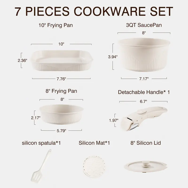 *24/7/5 Piece Aluminum Non-Stick Cookware Set with Detachable Handles, Stackable Space Saving Pots & Pans, Oven & Dishwasher Safe for RV, Camping & Small Kitchens