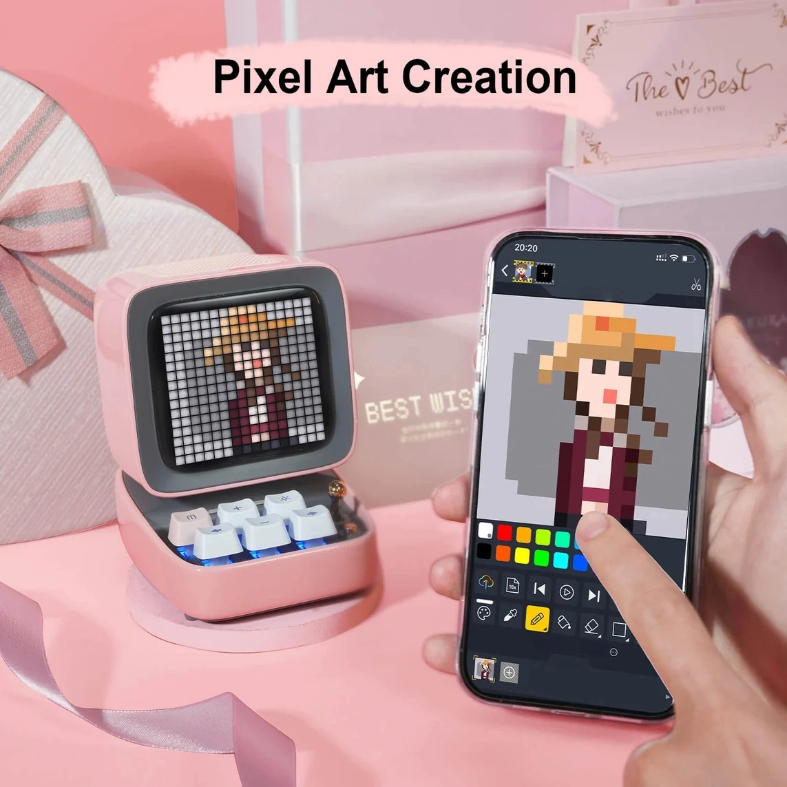 Retro Pixel Art Game Bluetooth Speaker with 16X16 LED App Controlled Front Screen