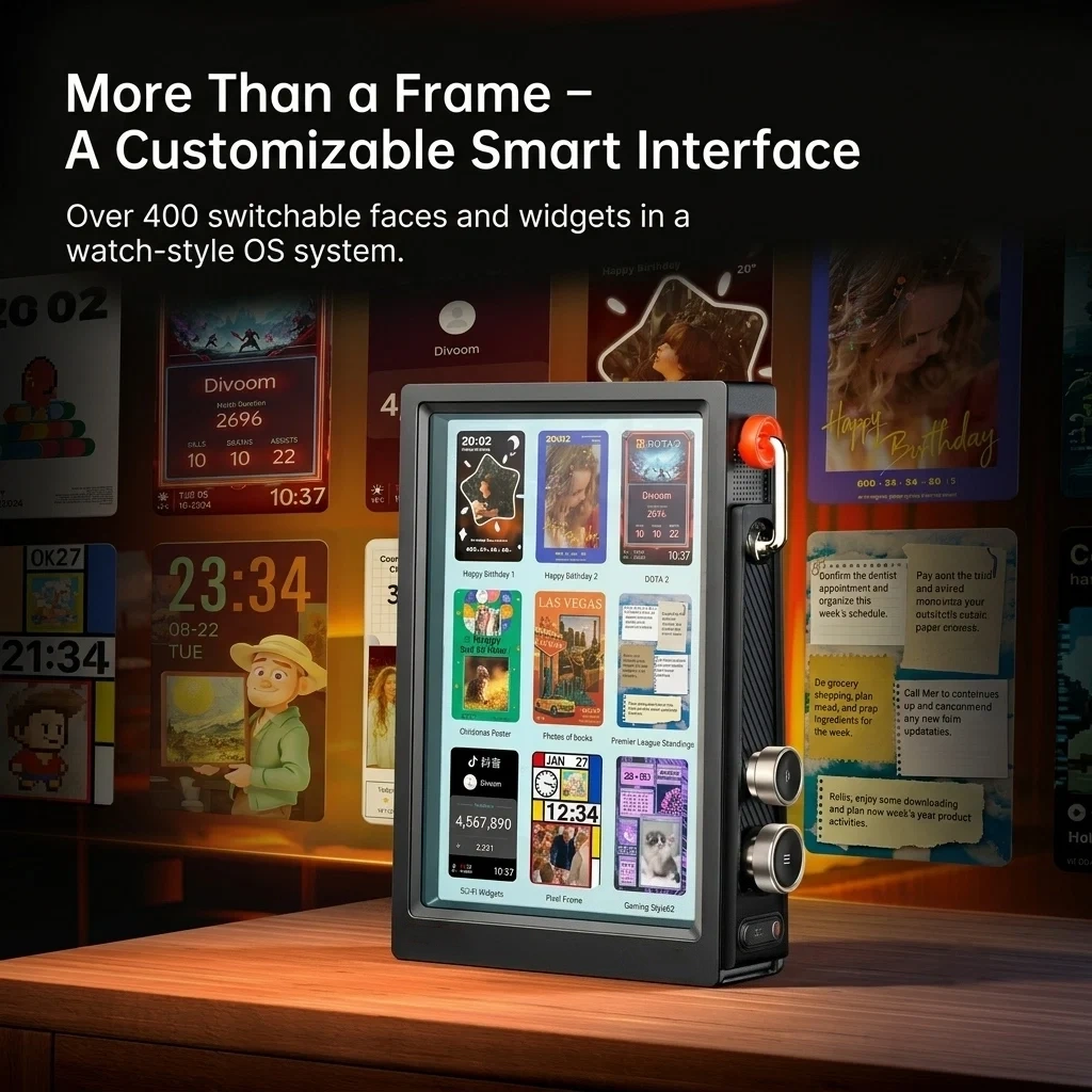 Transparent Smart Desk Display, Photo & Video Sharing, RGB Light for Desk Setup, Digital Photo Frame, WFH Work Photo Frame Functionality