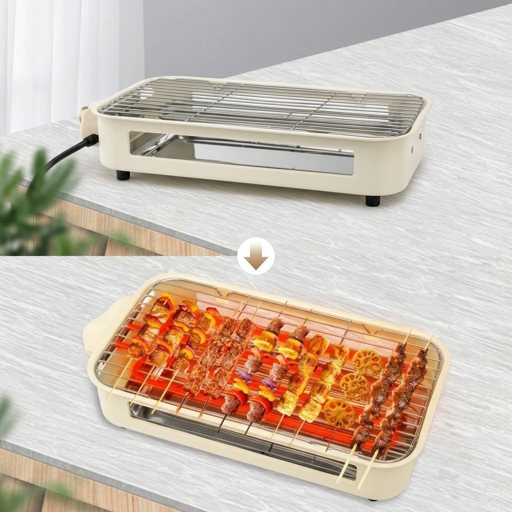 High-end Smokeless Electric Indoor Grill | 2-in-1 BBQ with Non-Stick Removable Plates & Temp Control Dishwasher Safe