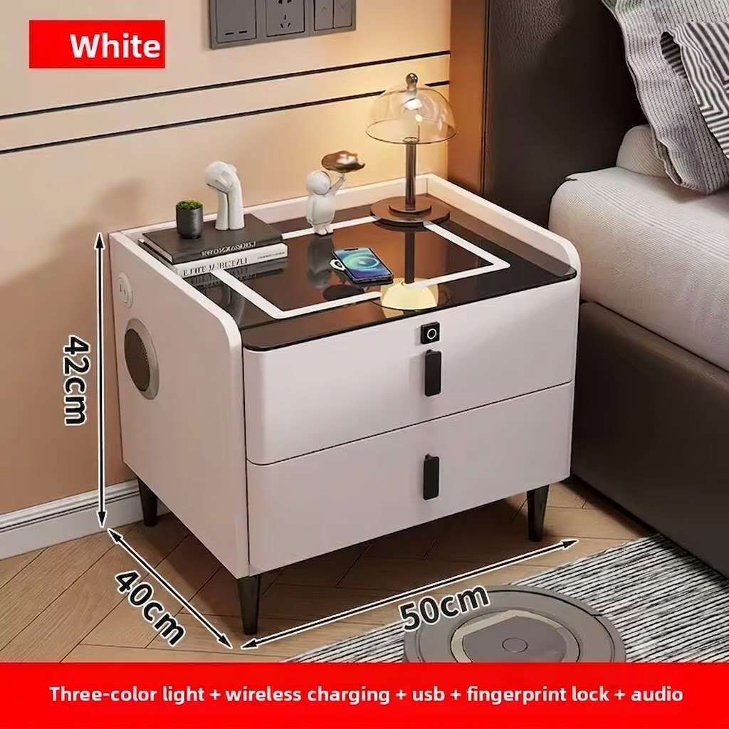 Bluetooth Speaker Smart Bedside Table with LED Light USB Port Wireless Charging