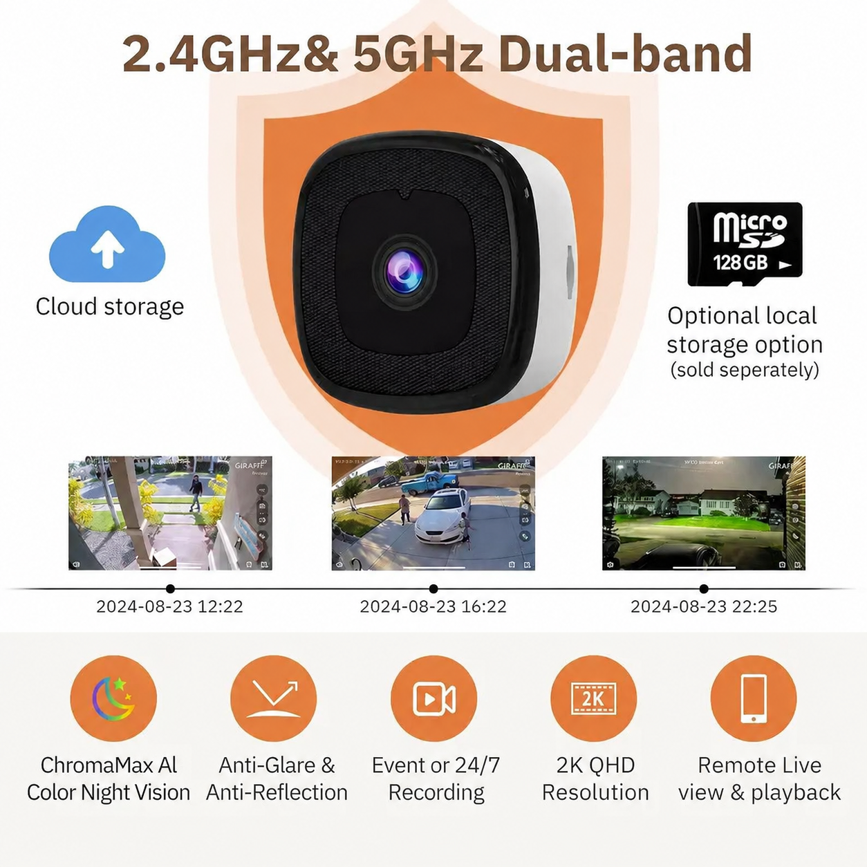 3MP 2K Indoor Security Cam: 2.4/5GHz WiFi, ChromaxAl Night Vision, Person Detection & 24/7 Recording