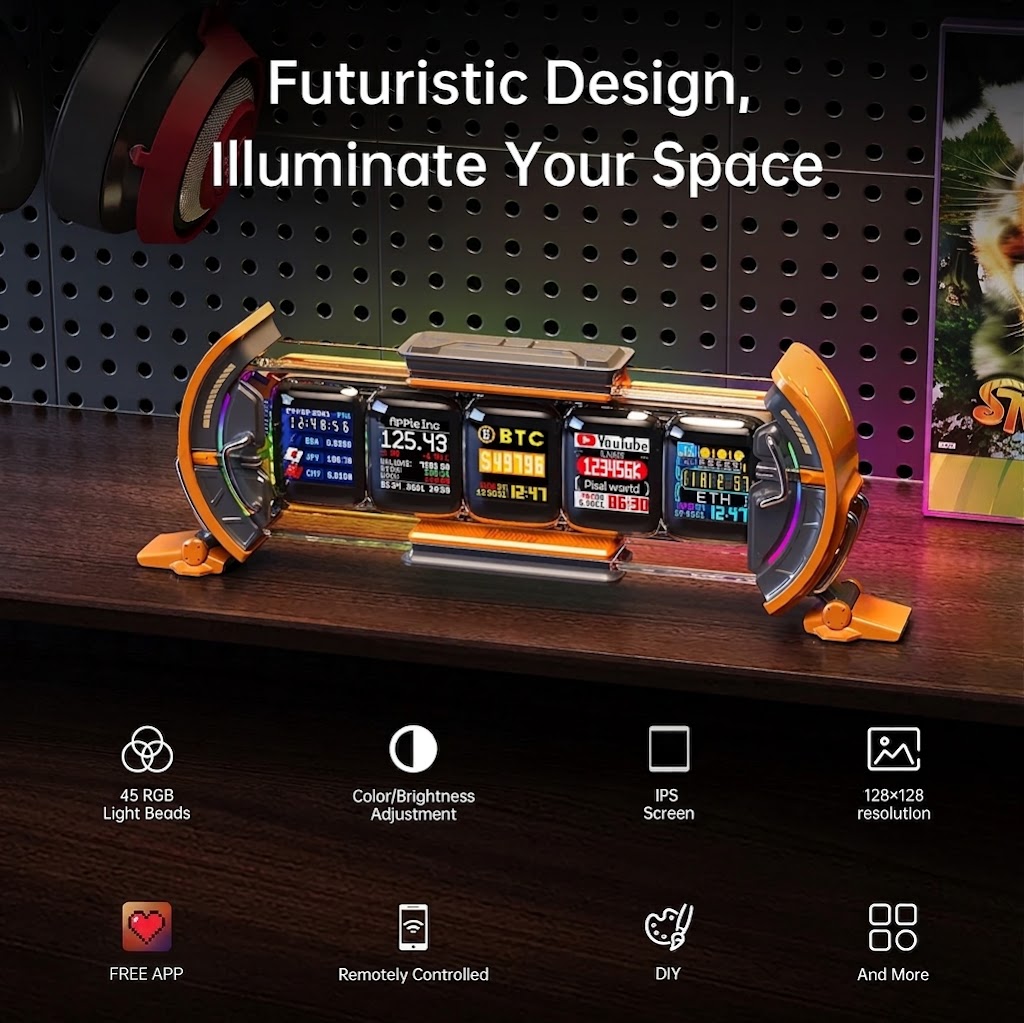 LED Alarm Clock with Smart APP Control - Cyberpunk Gaming Digital Wall Clock, Personalized Dashboard, WiFi Connect, Pixel Art, RGB LED Display, Ambient Light, Dorm/Room Decor, Home/Desk Accessory, Friends and Lovers Birthday Gift