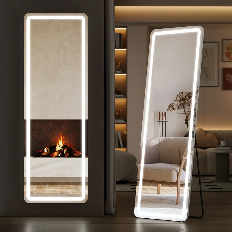 Arch LED Full Length Mirror, 3 Light Modes Stepless Dimmable Touch Control, HD Explosion-Proof Glass Aluminum Frame, 3 Ways to Place Standing/Leaning/Wall Mount, Multiple Sizes for Bedroom Dressing Room