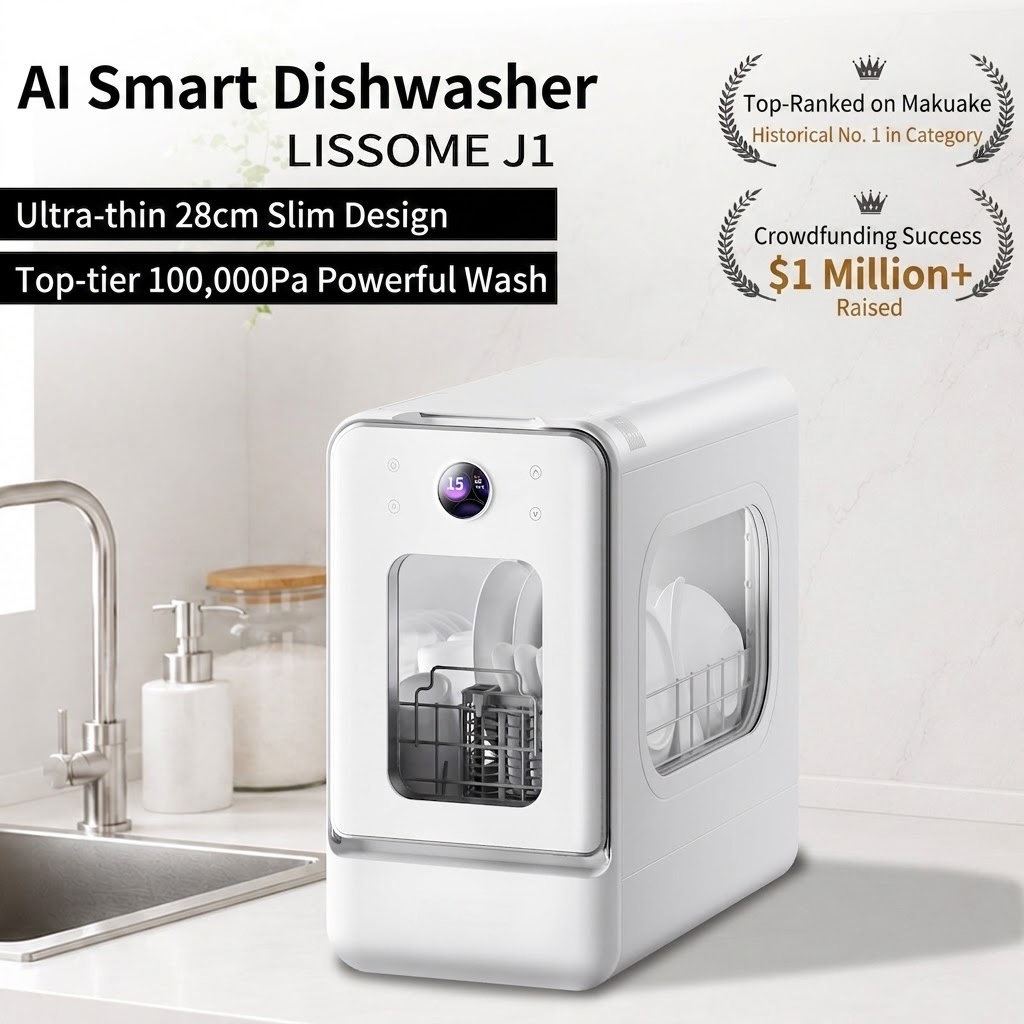 Plug-and-Play AI Smart Dishwasher: Space-Saving 28cm Design
