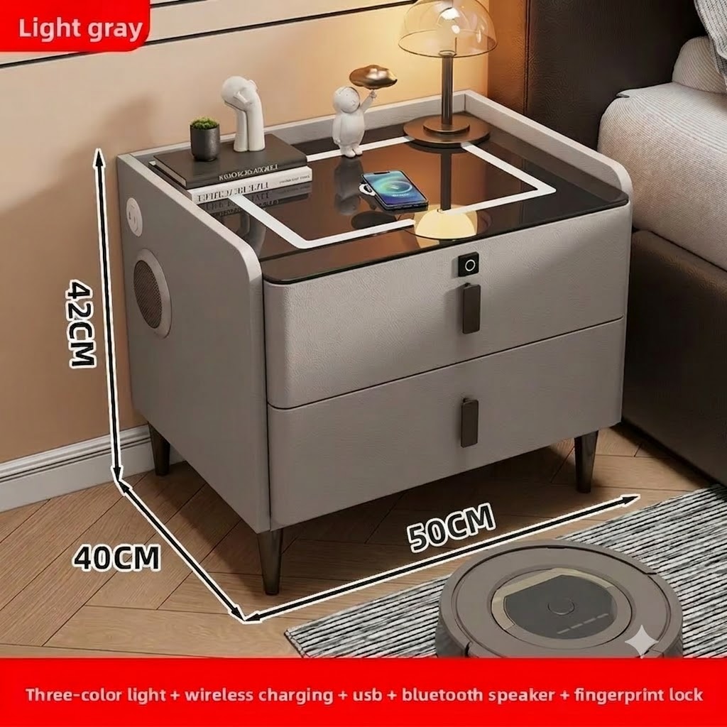 Bluetooth Speaker Smart Bedside Table with LED Light USB Port Wireless Charging